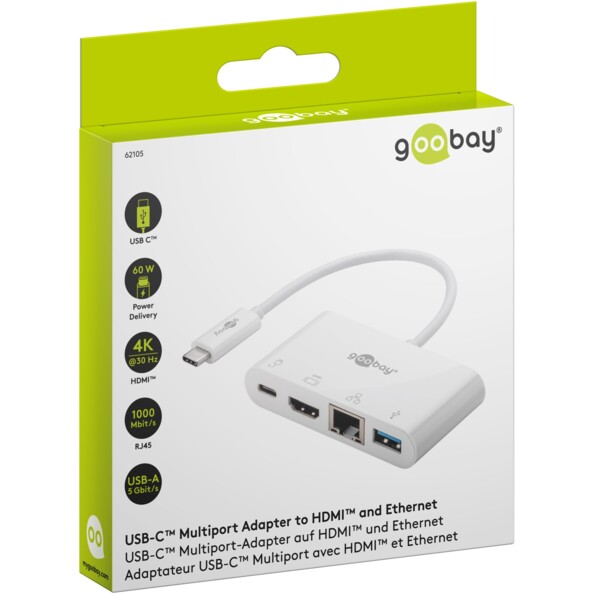 Adattatore USB-C multiporta 4 in 1 con HDMI 4K, Gigabit Ethernet e Power